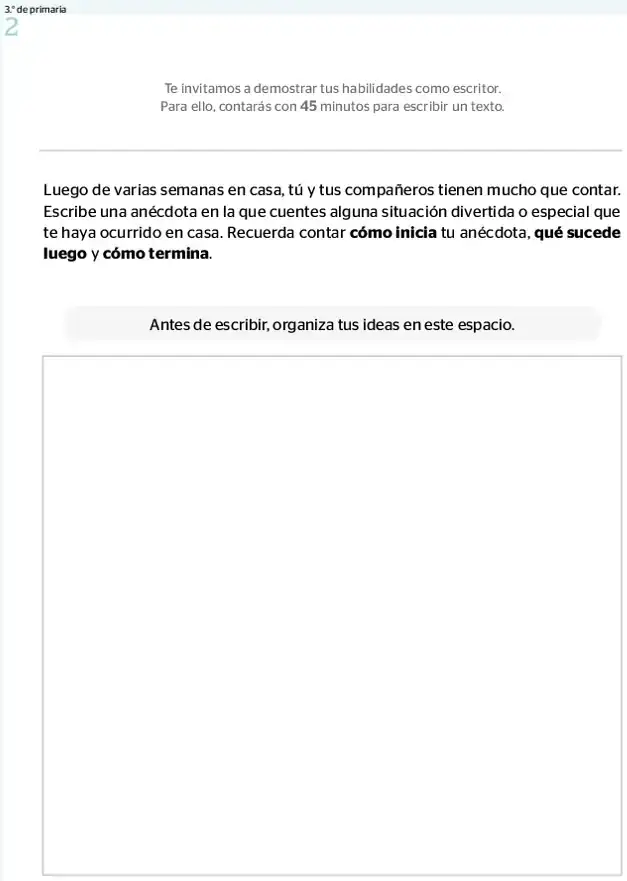 Página 2 de la vista previa de Prueba diagnóstica de Escritura 3.º grado – Conozcamos nuestros aprendizajes