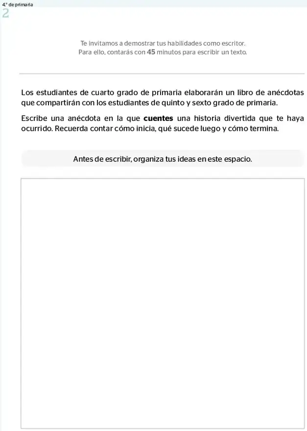 Página 2 de la vista previa de Prueba diagnóstica de Escritura 4.º grado – Conozcamos nuestros aprendizajes