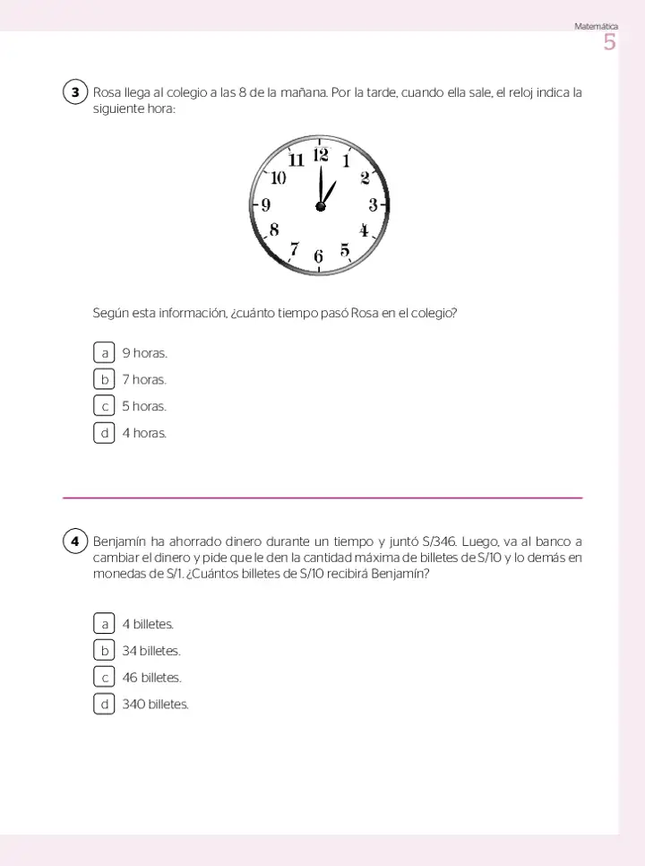 Página 2 de la vista previa de Prueba diagnóstica de Matemática 4.º grado – Conozcamos nuestros aprendizajes