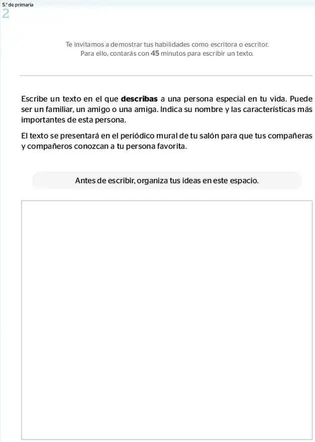 Página 2 de la vista previa de Prueba diagnóstica de Escritura 5.º grado – Conozcamos nuestros aprendizajes