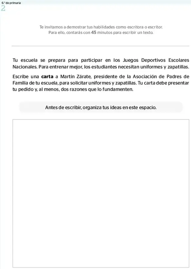 Página 2 de la vista previa de Prueba diagnóstica de Escritura 6.º grado – Conozcamos nuestros aprendizajes