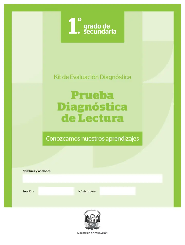 Página 1 de la vista previa de Prueba diagnóstica de Lectura 1.º grado – Conozcamos nuestros aprendizajes