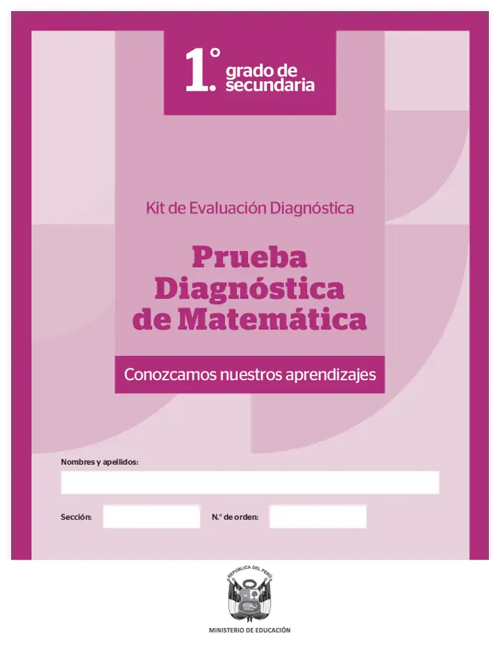 Página 1 de la vista previa de Prueba diagnóstica de Matemática 1.º grado – Conozcamos nuestros aprendizajes
