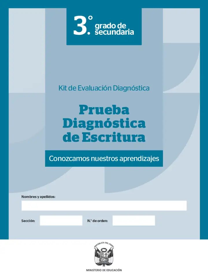 Página 1 de la vista previa de Prueba diagnóstica de Escritura 3.º grado – Conozcamos nuestros aprendizajes