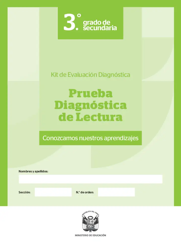 Página 1 de la vista previa de Prueba diagnóstica de Lectura 3.º grado – Conozcamos nuestros aprendizajes