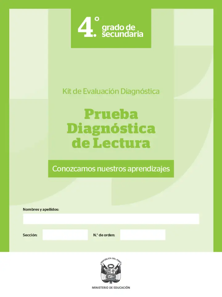 Página 1 de la vista previa de Prueba diagnóstica de Lectura 4.º grado – Conozcamos nuestros aprendizajes