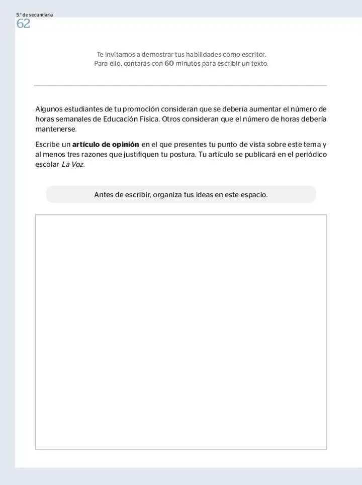 Página 2 de la vista previa de Prueba diagnóstica de Escritura 5.º grado – Conozcamos nuestros aprendizajes