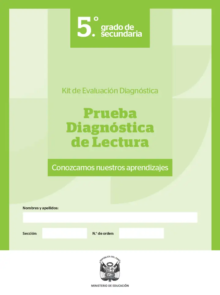 Página 1 de la vista previa de Prueba diagnóstica de Lectura 5.º grado – Conozcamos nuestros aprendizajes