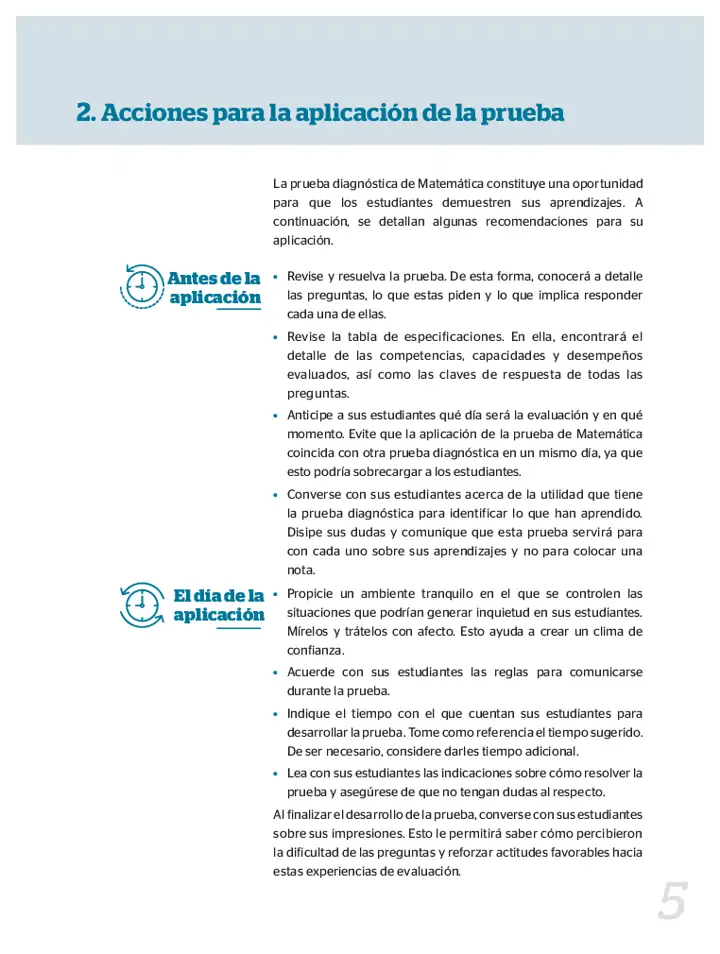 Página 2 de la vista previa de Manual de uso de la prueba de Matemática 5.º grado (con respuestas)
